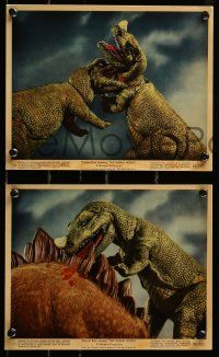 1a196 ANIMAL WORLD 3 color 8x10 stills '56 cool special fx image of T-rex biting Stegosaurus, more!
