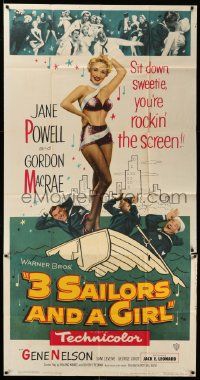 1b444 3 SAILORS & A GIRL 3sh '54 sexiest Jane Powell in skimpy outfit with Navy sailors!