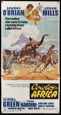 1b452 AFRICA - TEXAS STYLE 3sh '67 McCarthy art of Hugh O'Brian roping zebra by stampeding animals!