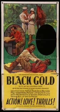 1b480 BLACK GOLD 3sh '27 stone litho, Norman Studios all-black thrilling epic of oil fields!