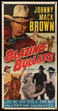 1b485 BLAZING BULLETS 3sh '51 great images of tough cowboy Johnny Mack Brown, pretty Lois Hall