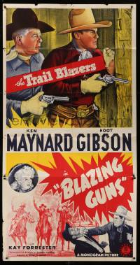 1b486 BLAZING GUNS 3sh '43 stone litho of Trail Blazers Hoot Gibson & Ken Maynard with guns!