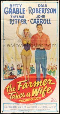 1b567 FARMER TAKES A WIFE 3sh '53 full-length art of Dale Robertson & sexy Betty Grable!