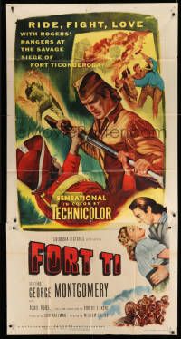 1b577 FORT TI 2D 3sh '53 Fort Ticonderoga, cool different art of George Montgomery fighting!