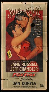 1b578 FOXFIRE 3sh '55 romantic close up artwork of sexy Jane Russell & Jeff Chandler!