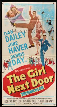 1b596 GIRL NEXT DOOR 3sh '53 artwork of Dan Dailey, sexy June Haver & Dennis Day all dancing!