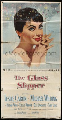1b598 GLASS SLIPPER 3sh '55 close up art of pretty Leslie Caron by Jon Whitcomb