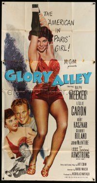 1b600 GLORY ALLEY 3sh '52 boxer Ralph Meeker, sexy Leslie Caron, Louis Armstrong playing trumpet!