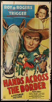 1b620 HANDS ACROSS THE BORDER 3sh '43 wonderful close up artwork of cowboy Roy Rogers & Trigger!
