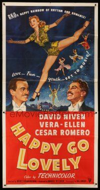 1b623 HAPPY GO LOVELY 3sh '51 art of David Niven, Cesar Romero & Vera-Ellen dancing, musical!