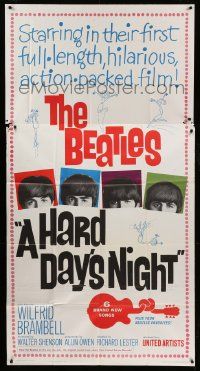 1b624 HARD DAY'S NIGHT 3sh '64 great image of The Beatles in their 1st film, rock & roll classic!
