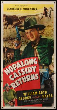 1b643 HOPALONG CASSIDY RETURNS 3sh R46 wonderful close up art of William Boyd as Hopalong Cassidy!