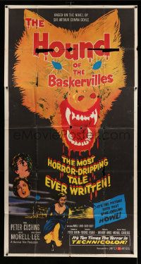1b645 HOUND OF THE BASKERVILLES 3sh '59 Cushing as Sherlock, great blood-dripping dog art!