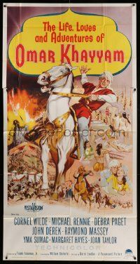 1b708 LIFE, LOVES & ADVENTURES OF OMAR KHAYYAM 3sh '57 artwork of Cornel Wilde on horseback!