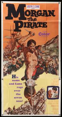 1b752 MORGAN THE PIRATE 3sh '61 cool art of barechested swashbuckler Steve Reeves!
