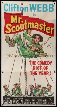 1b755 MR SCOUTMASTER 3sh '53 great artwork of Clifton Webb tied up by lots of Boy Scouts!