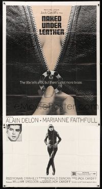 1b765 NAKED UNDER LEATHER 3sh '70 Alain Delon, super c/u of sexy Marianne Faithfull unzipping!