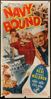 1b766 NAVY BOUND 3sh '51 boxing Navy sailor Tom Neal, sexy Wendy Waldron, cool montage image!