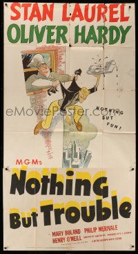 1b773 NOTHING BUT TROUBLE 3sh '45 great Al Hirschfeld art of Stan Laurel & Oliver Hardy!