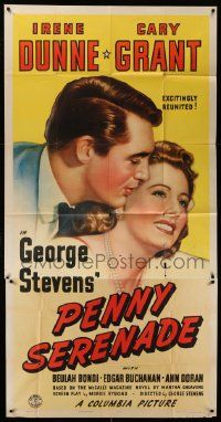 1b797 PENNY SERENADE 3sh '41 romantic art of Cary Grant kissing Irene Dunne on the cheek, rare!