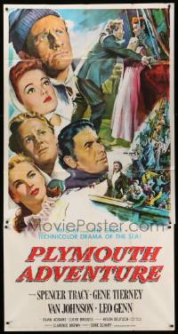 1b805 PLYMOUTH ADVENTURE 3sh '52 Spencer Tracy, Gene Tierney, cool montage art of top stars!