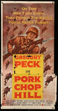 1b807 PORK CHOP HILL 3sh '59 Lewis Milestone directed, cool art of Korean War soldier Gregory Peck!