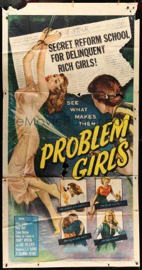 1b814 PROBLEM GIRLS 3sh '53 classic image of tied up scantily clad bad rich girl being hosed down!