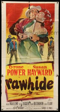 1b828 RAWHIDE 3sh '51 great art of Tyrone Power trying to restrain pretty Susan Hayward!