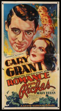 1b839 ROMANCE & RICHES 3sh '37 different art of Cary Grant & pretty secretary Mary Brian, rare!
