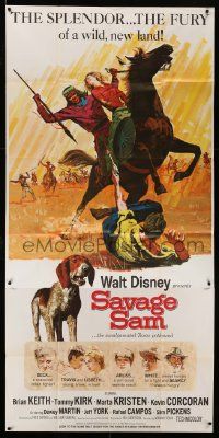 1b850 SAVAGE SAM 3sh '63 Disney, art of boy & dog fighting Native American, Old Yeller sequel!