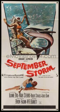 1b858 SEPTEMBER STORM 2D 3sh '60 art of sexy scuba diver attacked by shark, in CinemaScope!
