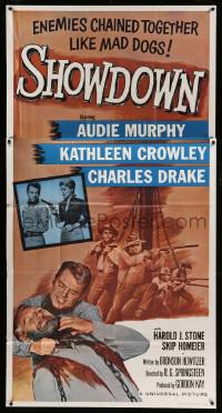 1b866 SHOWDOWN 3sh '63 Audie Murphy & enemies chained together + pretty Kathleen Crowley w/gun!