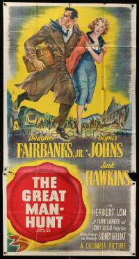 1b898 STATE SECRET 3sh '50 Douglas Fairbanks Jr. & Glynis Johns in The Great Man-Hunt, stone litho