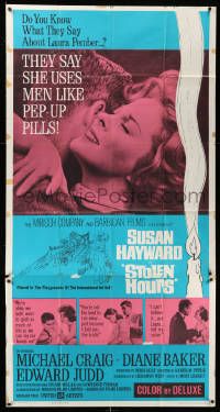 1b901 STOLEN HOURS 3sh '63 Susan Hayward, they say she uses men like pep-up pills!