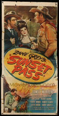 1b905 SUNSET PASS 3sh '46 Zane Grey novel, James Warren & Nan Leslie in western action!