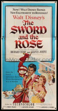 1b907 SWORD & THE ROSE 3sh '53 Walt Disney, art of Richard Todd swinging sword & Glynis Johns!