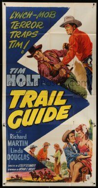 1b946 TRAIL GUIDE 3sh '52 art of heroic cowboy Tim Holt, lynch-mob terror traps him!