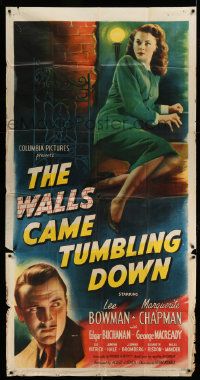 1b967 WALLS CAME TUMBLING DOWN 3sh '46 Lee Bowman, Maguerite Chapman, cool crime artwork!