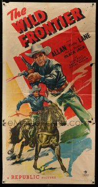 1b983 WILD FRONTIER 3sh '47 full-length art of cowboy Allan Rocky Lane shooting guns & riding!