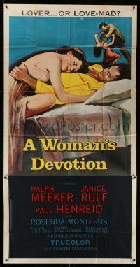 1b987 WOMAN'S DEVOTION 3sh '56 artwork of Paul Henreid & Janice Rule, lover or love-mad!