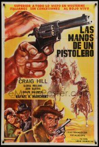 1b342 HANDS OF A GUNFIGHTER Argentinean '65 spaghetti western art of cowboy Craig Hill & gun c/u!