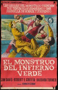1b370 MONSTER FROM GREEN HELL Argentinean '57 different funky art of weird alien fighting two guys!