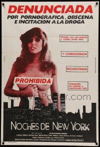 1b372 NEW YORK NIGHTS Argentinean '84 sexy censored image of giant woman looming over city!
