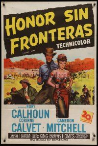 1b384 POWDER RIVER Argentinean '53 art of cowboy Rory Calhoun & sexy Corinne Calvet holding gun!