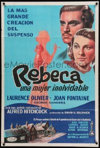 1b390 REBECCA Argentinean R50s Alfred Hitchcock classic, art of Joan Fontaine & Laurence Olivier!