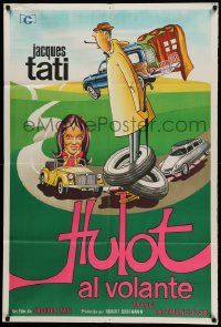 1b422 TRAFFIC Argentinean '71 great wacky cartoon art of Jacques Tati as Mr. Hulot!