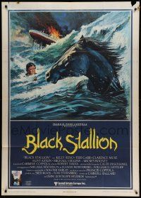 1b156 BLACK STALLION Italian 1p '79 great Jack Thurston art of horse in ocean by sinking ship!