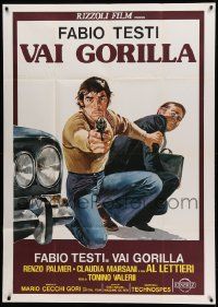1b186 HIRED GUN Italian 1p '75 great artwork of Fabio Testi with gun protecting man by car!