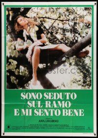 1b226 SITTING ON A BRANCH ENJOYING MYSELF Italian 1p '89 great close up of woman sitting in tree!