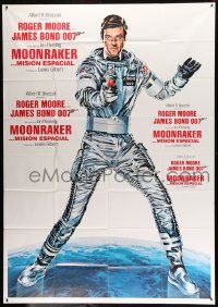 1b002 MOONRAKER 54x77 int'l Spanish-language special '79 Goozee art of Moore as Bond in space suit!